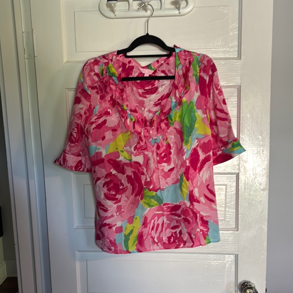 Lilly Pulitzer Silk Floral Pink Women's Top First Impression